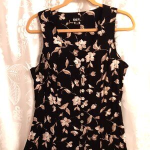DBY Black Floral Flare Dress Button Front, lace-up back